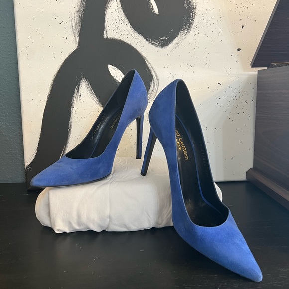 Saint Laurent Shoes - Saint Laurent Blue Seude Heels